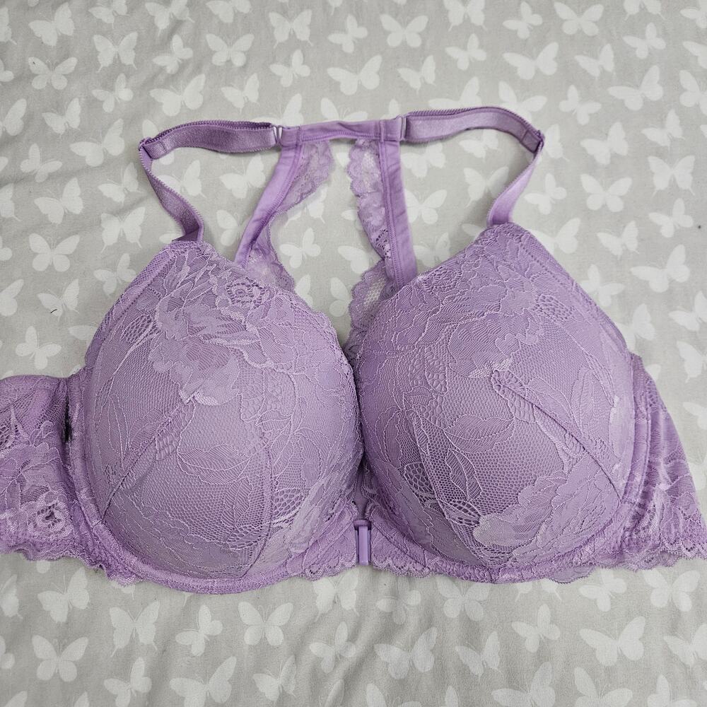 Torrid Curve Lavender Lace Push-Up Plunge Front-Closure Bra 44D PlusSizeBaddie